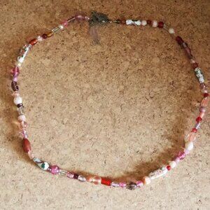 Pink Handmade Beaded Cloisonne Necklace 21" Long w/ Toggle Closure